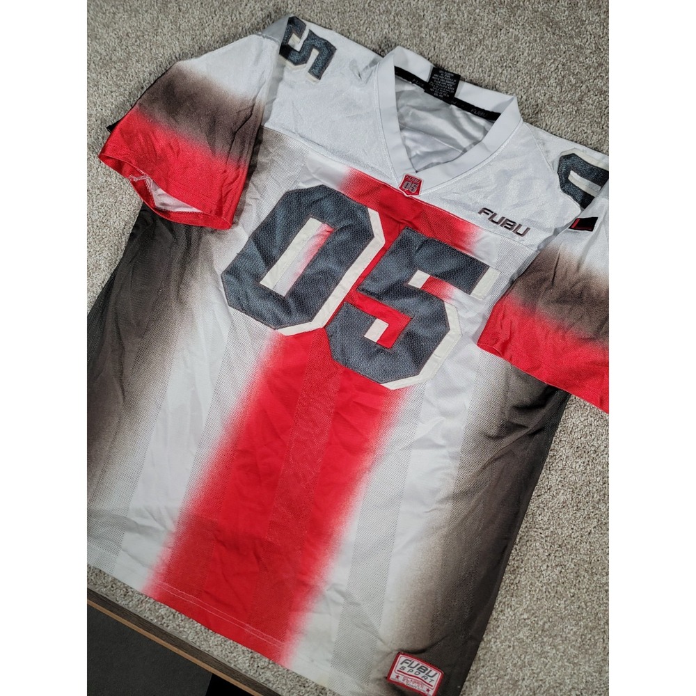 Vintage FUBU Jersey 05 White Red Gradient Mesh Football Shirt XXL Hip Hop Y2K